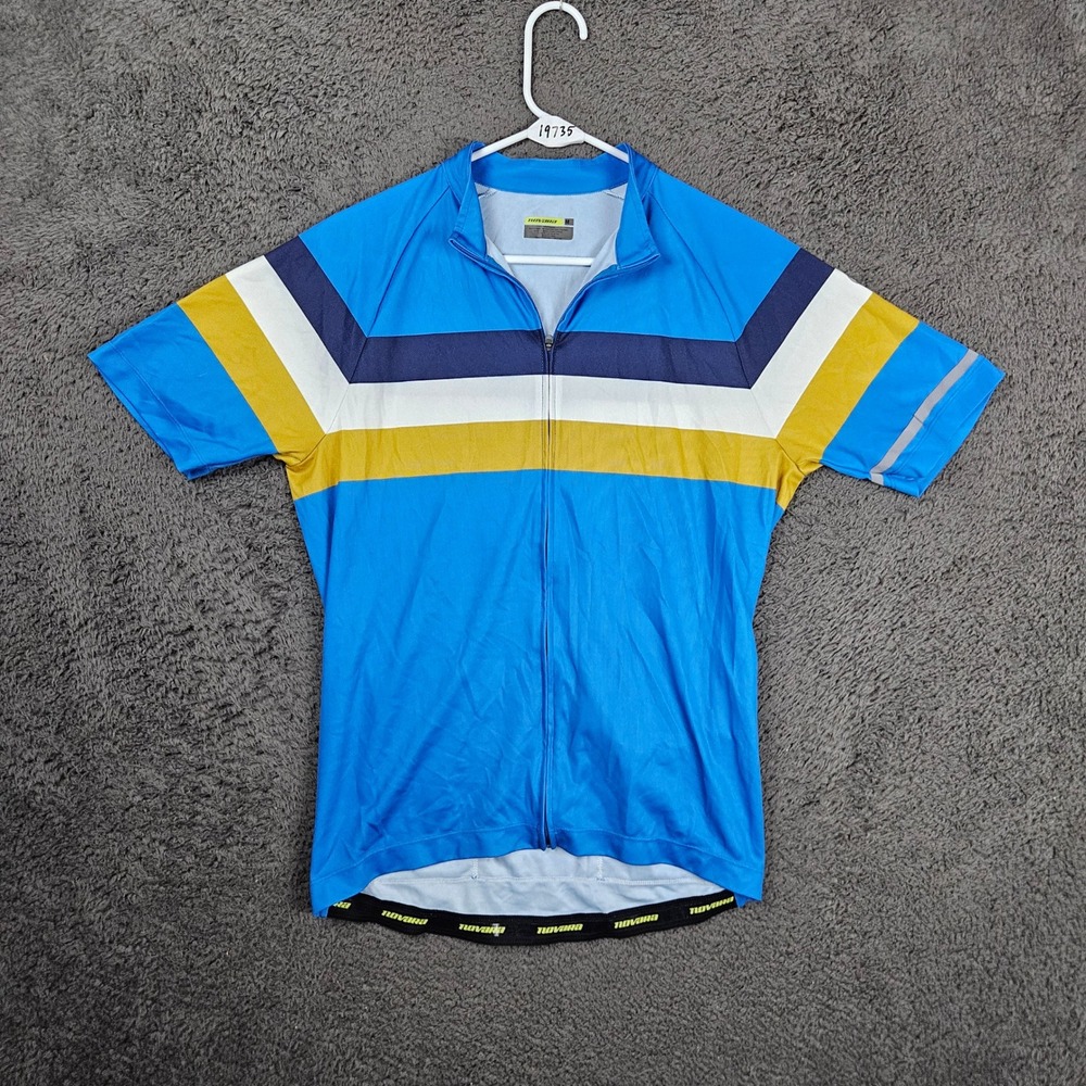 Novara Mens Cycling‎ Jersey Blue Yellow Striped Short Sleeve 1/4 Zip Size M